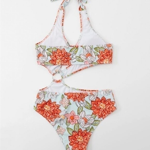 Shein Floral Flower Cutout Push up One Piece Swimsuit Bikini L - Picture 5 of 10